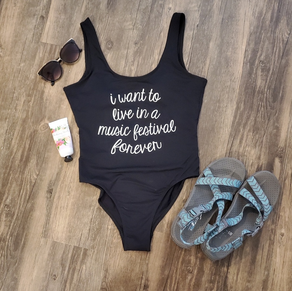 Music festival forever one piece black swimsuit